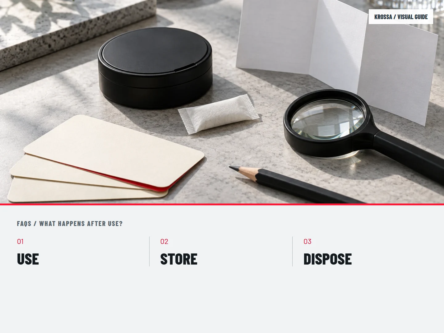 What happens after use?: USE; STORE; DISPOSE