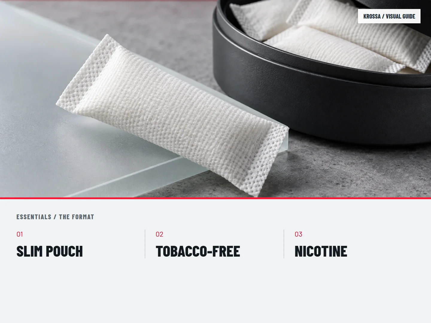 The format: SLIM POUCH; TOBACCO-FREE; NICOTINE