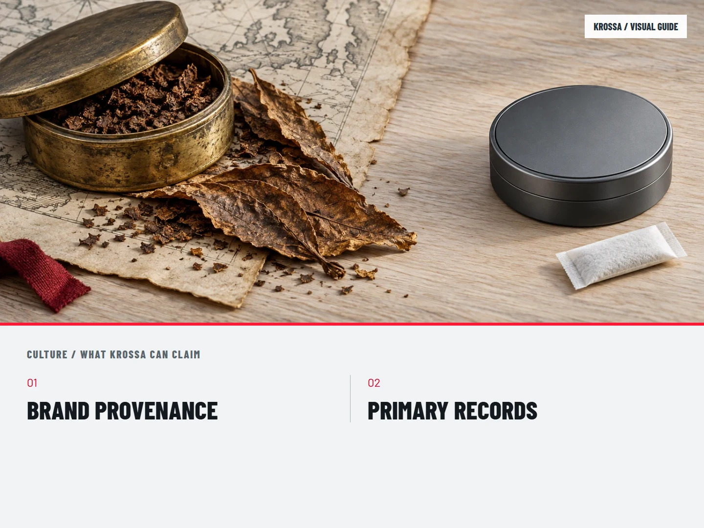 What KROSSA can claim: BRAND PROVENANCE; PRIMARY RECORDS